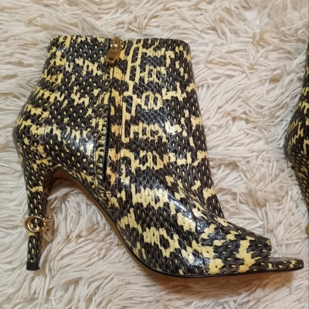 Coach Snakeskin Remi Open Toe Mob Wife Quiet Luxury Buttery Soft Leather Boot